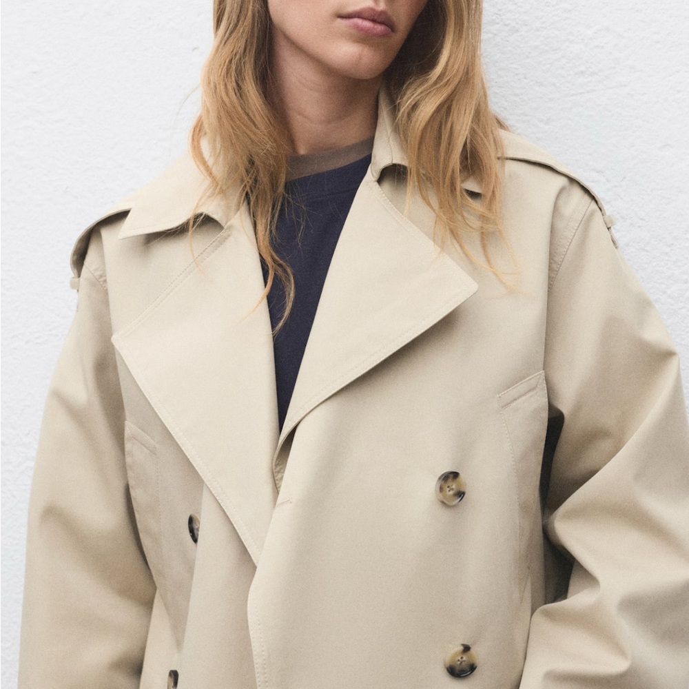 Mango Women's Beige Double-Breasted cropped trench coat